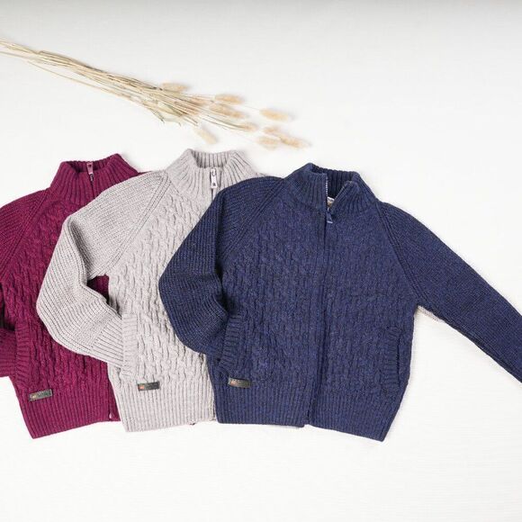 Big Kids Boy's Children's Cable Knit Full Zip Sweater Cardigan Natural B… - Picture 2 of 2